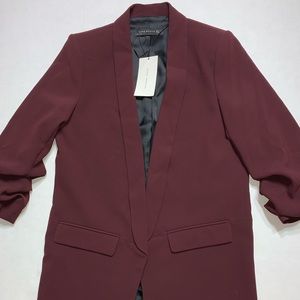 Zara Woman Wine Blazer With Rolled-Up Sleeves